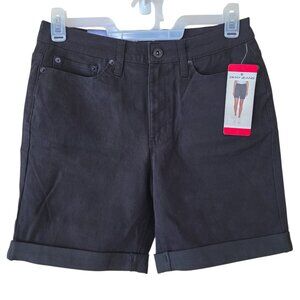 DKNY Jeans Denim Bermuda Mid Rise Cuffed Short Stretch Women's Size 8 Black